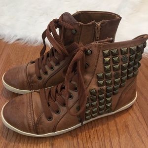 Studded faux leather sneakers